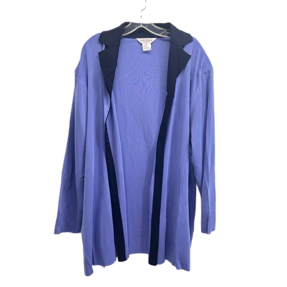 Exclusively Misook Open Front Knit Cardigan Sweater Women 2XL Purple Black Trim